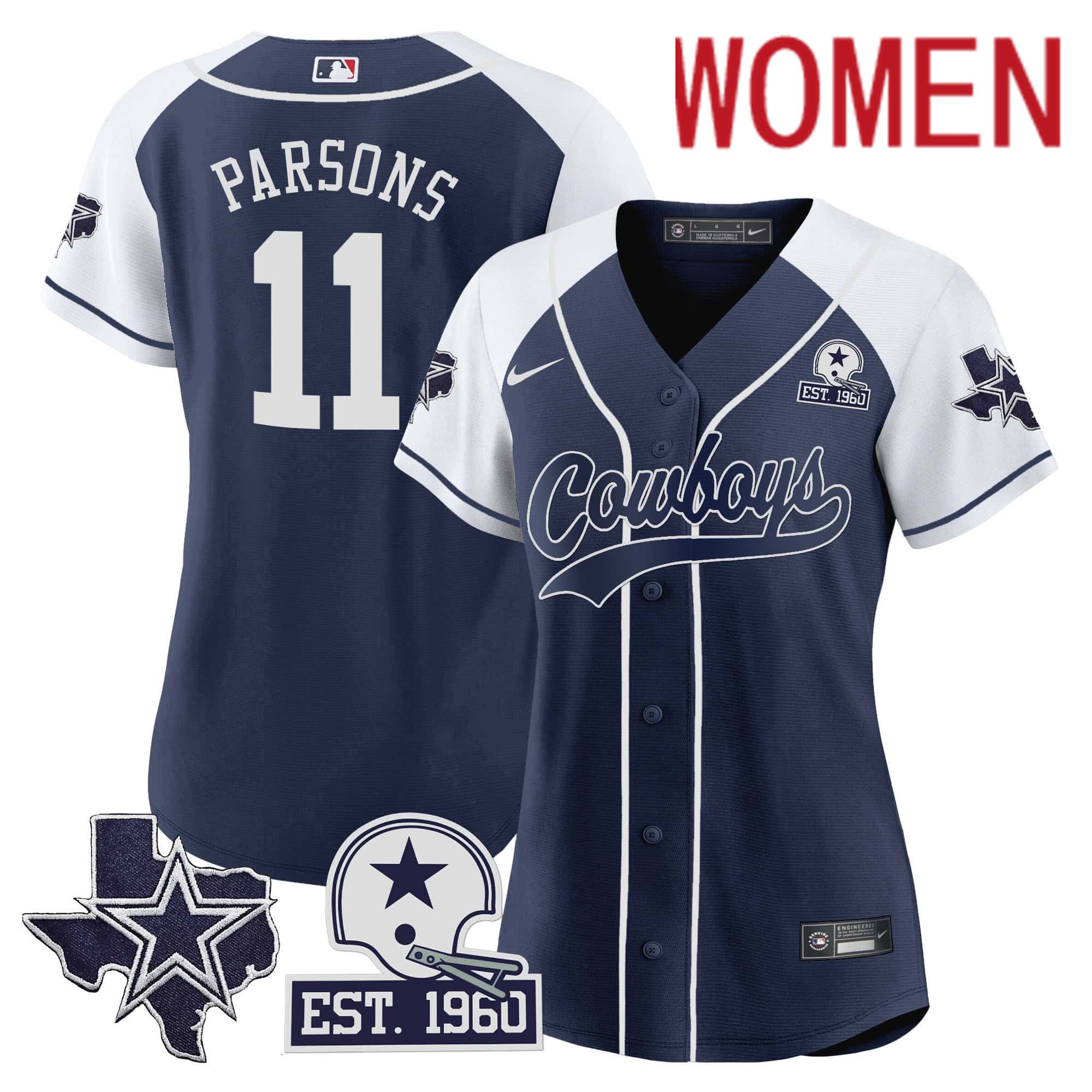 Women Dallas Cowboys 11 Parsons Dark blue 2024 Nike Patch Baseball NFL Jersey style 1